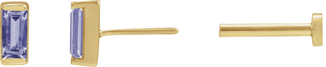 14K Gold Natural Tanzanite Straight Baguette Channel-Set Stud Earrings - Yellow Gold