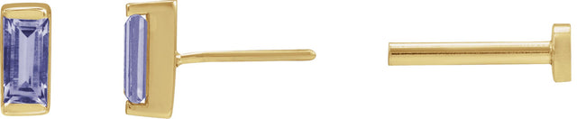 14K Gold Natural Tanzanite Straight Baguette Channel-Set Stud Earrings - Yellow Gold