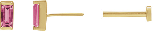 14K Gold Natural Pink Tourmaline Straight Baguette Channel-Set Stud Earrings - Yellow Gold