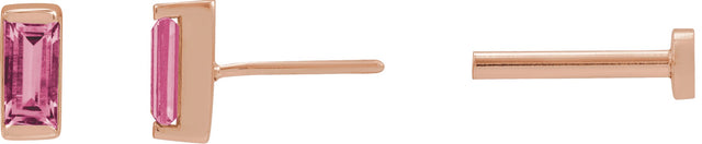 14K Gold Natural Pink Tourmaline Straight Baguette Channel-Set Stud Earrings - Rose Gold