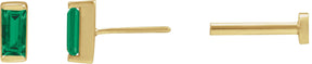 14K Gold Lab-Grown Emerald Straight Baguette Channel-Set Stud Earrings - Yellow Gold
