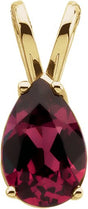 14K Gold Pear Natural Rhodolite Garnet Solitaire Pendant