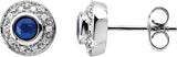 14K Gold Round Natural Blue Sapphire & Natural Diamond Bezel-Set Halo-Style Earrings