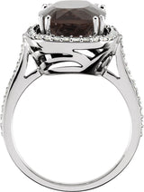 14K Gold Elongated Cushion Natural Smoky Quartz & Natural Diamond Halo-Style Ring - view 2