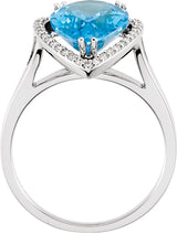 14K Gold Pear Natural Swiss Blue Topaz & Natural Diamond Halo-Style Ring - view 2