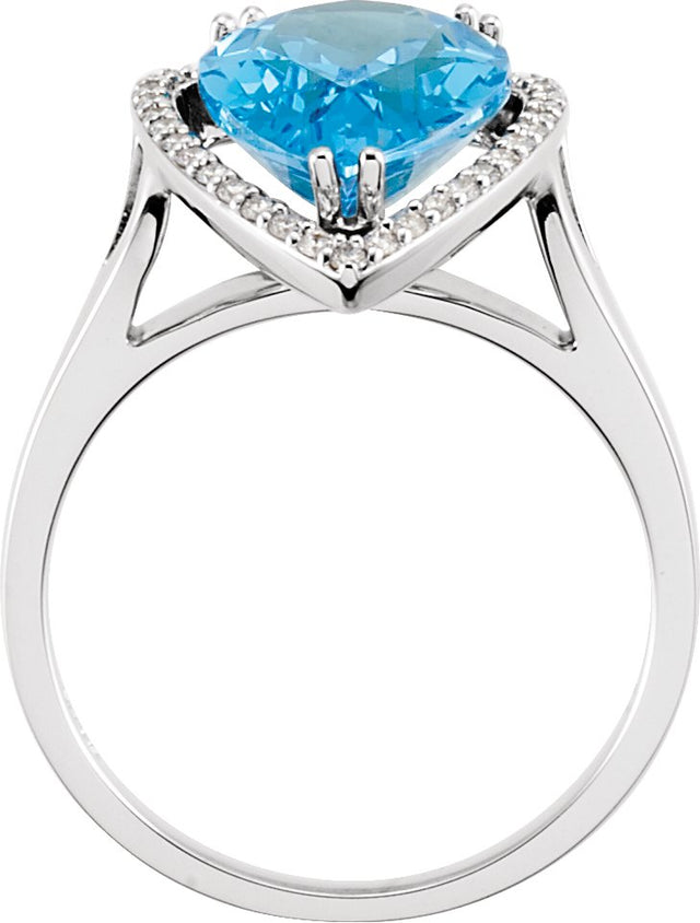 14K Gold Pear Natural Swiss Blue Topaz & Natural Diamond Halo-Style Ring - view 2