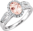 14K Gold Oval Natural Pink Morganite & Natural Diamond Halo-Style Ring