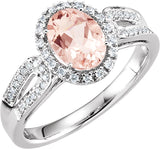 14K Gold Oval Natural Pink Morganite & Natural Diamond Halo-Style Ring
