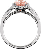 14K Gold Oval Natural Pink Morganite & Natural Diamond Halo-Style Ring - view 2