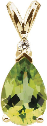 14K Gold Pear Natural Peridot & Natural Diamond Accented Pendant