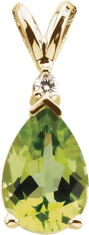 14K Gold Pear Natural Peridot & Natural Diamond Accented Pendant