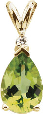 14K Gold Pear Natural Peridot & Natural Diamond Accented Pendant