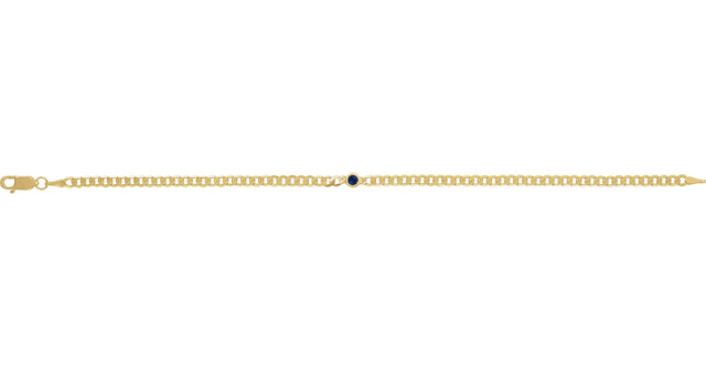 14K Gold Round Natural Blue Sapphire Bezel-Set Solitaire Curb Link Bracelet - view 10