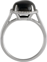 14K Gold Oval Natural Black Onyx & Natural Diamond Halo-Style Ring - White Gold - view 2
