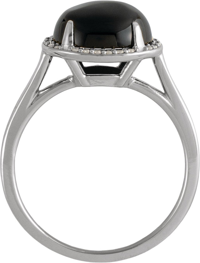 14K Gold Oval Natural Black Onyx & Natural Diamond Halo-Style Ring - White Gold - view 2