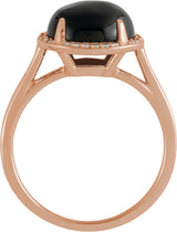 14K Gold Oval Natural Black Onyx & Natural Diamond Halo-Style Ring - Rose Gold - view 2