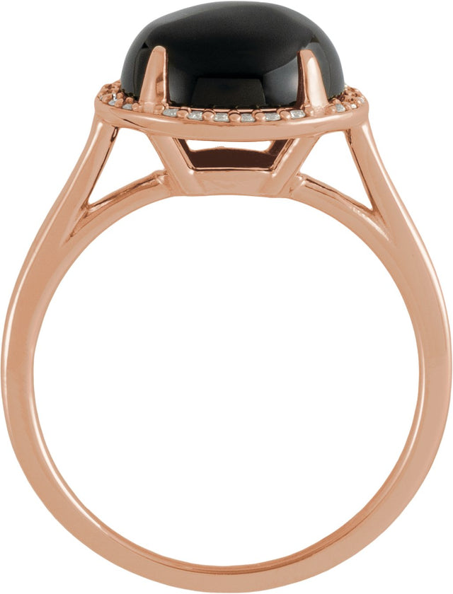 14K Gold Oval Natural Black Onyx & Natural Diamond Halo-Style Ring - Rose Gold - view 2
