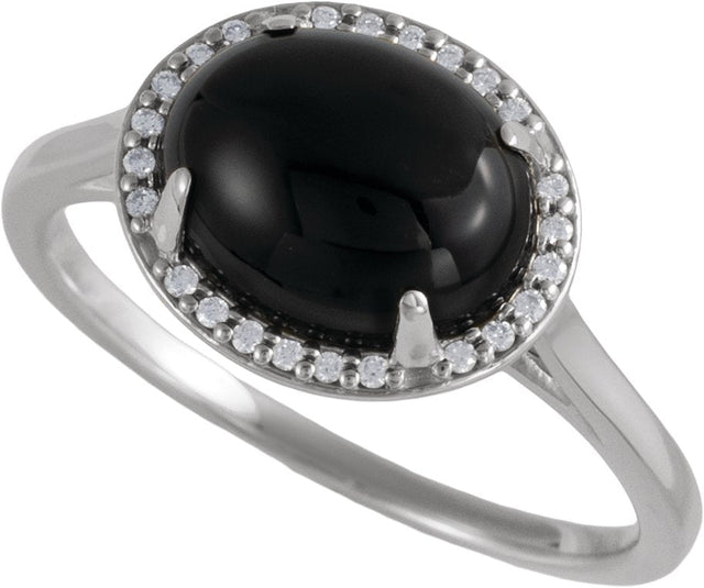 14K Gold Oval Natural Black Onyx & Natural Diamond Halo-Style Ring - White Gold - view 4