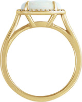 14K Gold Oval Natural White Opal & Natural Diamond Halo-Style Ring - Yellow Gold - view 2