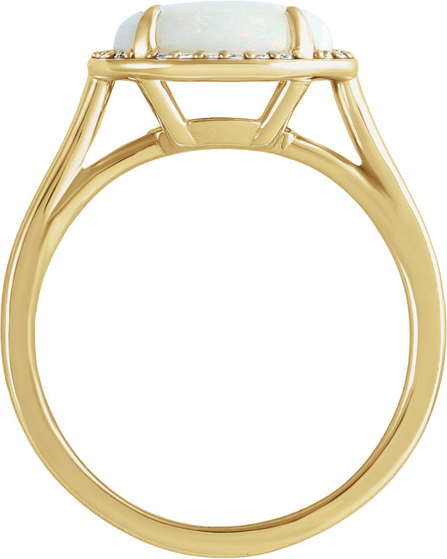 14K Gold Oval Natural White Opal & Natural Diamond Halo-Style Ring - Yellow Gold - view 2