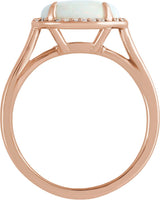 14K Gold Oval Natural White Opal & Natural Diamond Halo-Style Ring - Rose Gold - view 2