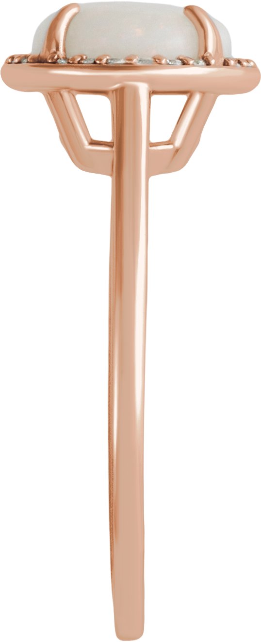 14K Gold Oval Natural White Opal & Natural Diamond Halo-Style Ring - Rose Gold - view 3