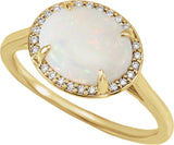 14K Gold Oval Natural White Opal & Natural Diamond Halo-Style Ring - Yellow Gold - view 4