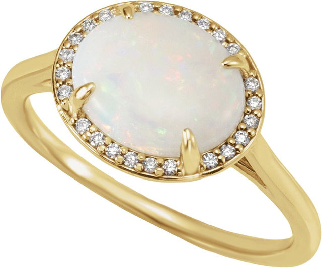 14K Gold Oval Natural White Opal & Natural Diamond Halo-Style Ring - Yellow Gold - view 4