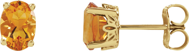 14K Gold Natural Citrine Oval 4-Prong Stud Earrings