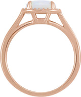14K Gold Oval Natural White Opal & Natural Diamond Halo-Style Ring - Rose Gold - view 2