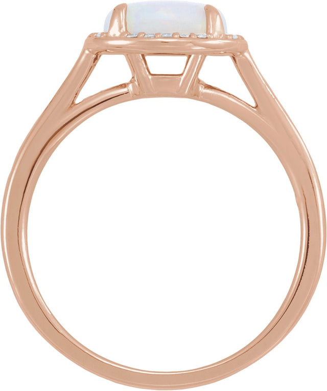 14K Gold Oval Natural White Opal & Natural Diamond Halo-Style Ring - Rose Gold - view 2
