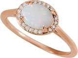 14K Gold Oval Natural White Opal & Natural Diamond Halo-Style Ring - Rose Gold - view 4
