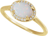 14K Gold Oval Natural White Opal & Natural Diamond Halo-Style Ring - Yellow Gold - view 4
