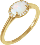 14K Gold Oval Natural White Opal & Natural Diamond Halo-Style Ring - Yellow Gold