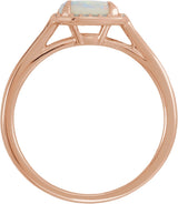 14K Gold Oval Natural White Opal & Natural Diamond Halo-Style Ring - Rose Gold - view 2