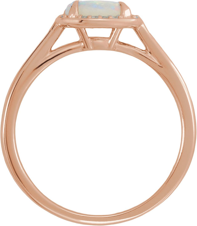 14K Gold Oval Natural White Opal & Natural Diamond Halo-Style Ring - Rose Gold - view 2