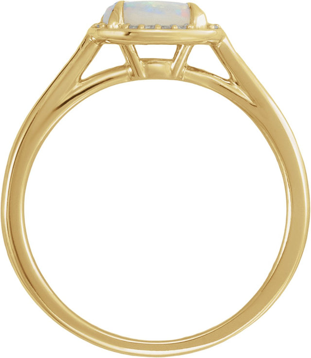 14K Gold Oval Natural White Opal & Natural Diamond Halo-Style Ring - Yellow Gold - view 2