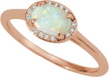 14K Gold Oval Natural White Opal & Natural Diamond Halo-Style Ring - Rose Gold - view 4