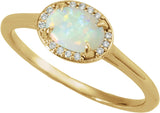 14K Gold Oval Natural White Opal & Natural Diamond Halo-Style Ring - Yellow Gold - view 4