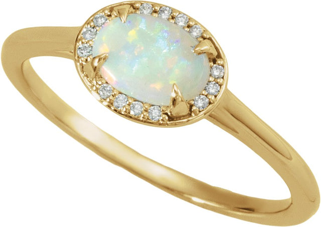 14K Gold Oval Natural White Opal & Natural Diamond Halo-Style Ring - Yellow Gold - view 4