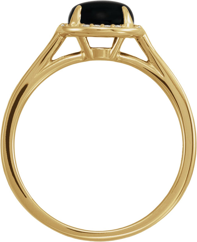 14K Gold Oval Natural Black Onyx & Natural Diamond Halo-Style Ring - Yellow Gold - view 2