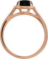 14K Gold Oval Natural Black Onyx & Natural Diamond Halo-Style Ring - Rose Gold - view 2