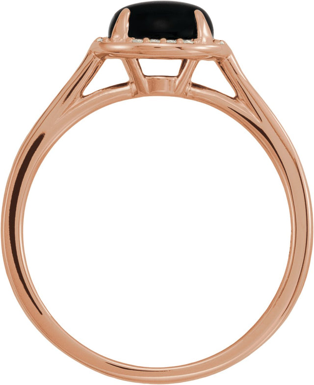 14K Gold Oval Natural Black Onyx & Natural Diamond Halo-Style Ring - Rose Gold - view 2