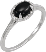 14K Gold Oval Natural Black Onyx & Natural Diamond Halo-Style Ring - White Gold