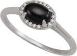 14K Gold Oval Natural Black Onyx & Natural Diamond Halo-Style Ring - White Gold - view 4