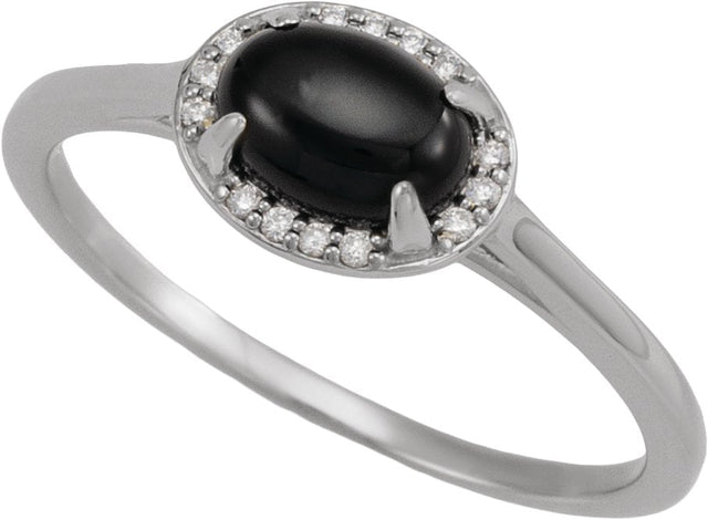 14K Gold Oval Natural Black Onyx & Natural Diamond Halo-Style Ring - White Gold - view 4