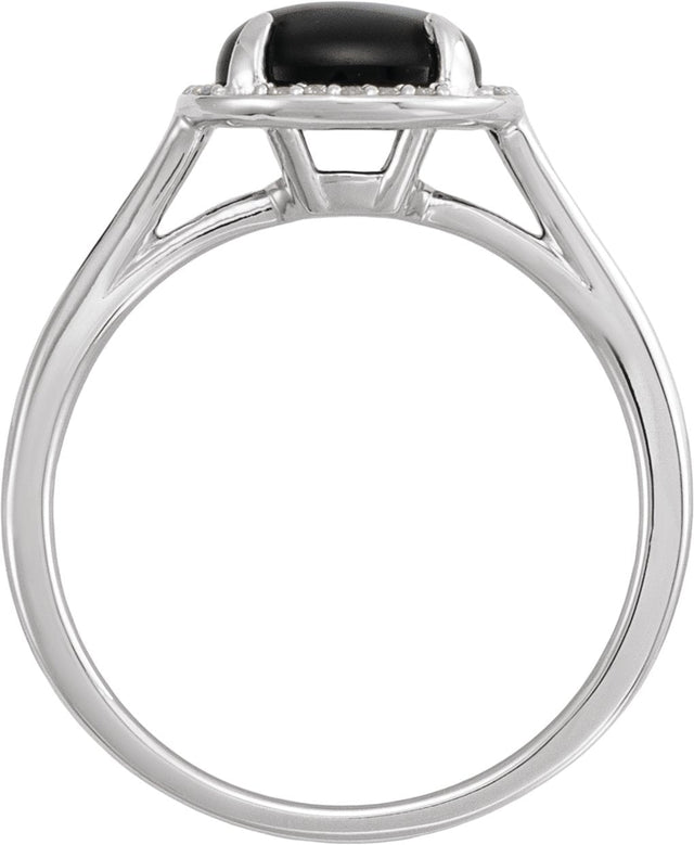 14K Gold Oval Natural Black Onyx & Natural Diamond Halo-Style Ring - White Gold - view 2