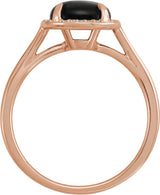14K Gold Oval Natural Black Onyx & Natural Diamond Halo-Style Ring - Rose Gold - view 2