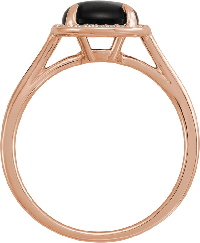14K Gold Oval Natural Black Onyx & Natural Diamond Halo-Style Ring - Rose Gold - view 2