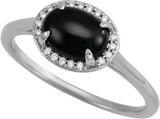 14K Gold Oval Natural Black Onyx & Natural Diamond Halo-Style Ring - White Gold - view 4